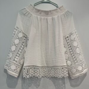 Ramy Brook White Smocked Blouse, Size Small